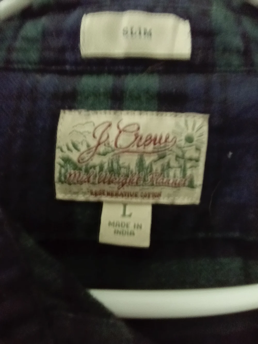 J. Crew new w/o tags Large Slim Fit Men’s Flannel - Green & Navy Plaid
